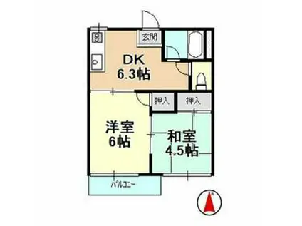 フォーブルサフランA・B(2DK/2階)の間取り写真