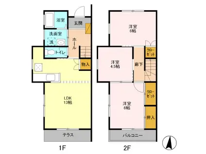 メゾンドロージェ IIIC(3LDK/1階)の間取り写真