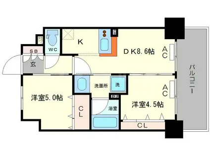 エステムコート難波サウスプレイス4パークグレイス(2DK/6階)の間取り写真