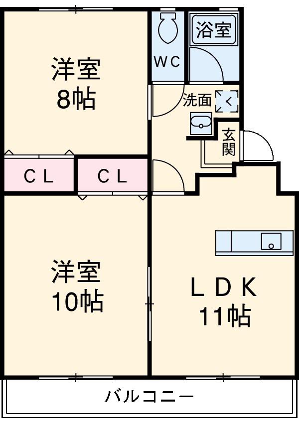 カトウハイツ(2LDK/1階)の間取り写真