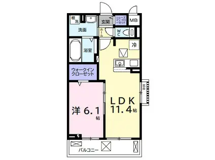 リバーサイドⅡ(1LDK/1階)の間取り写真