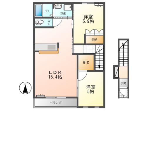 LA-CREA総持寺(2LDK/2階)の間取り写真