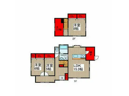 常磐線 柏駅 徒歩15分 2階建 築72年(3SLDK)の間取り写真