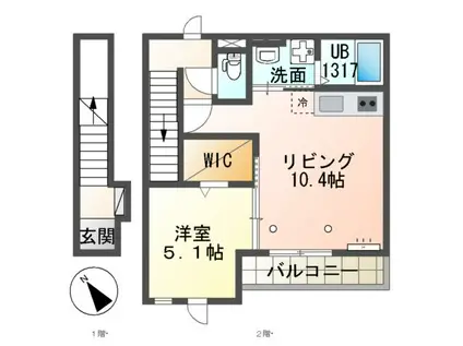 シェルル・ロココモダンⅡ古見(1LDK/2階)の間取り写真