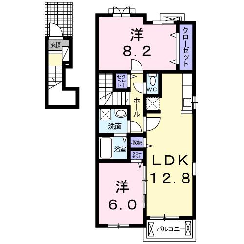 プシケ社護寺 B(2LDK/2階)の間取り写真