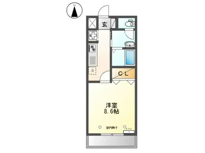 ウイングコート(1K/2階)の間取り写真