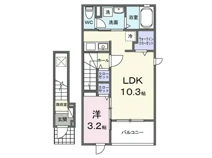 イターナル伊藤Ⅰ(1LDK/2階)の間取り写真