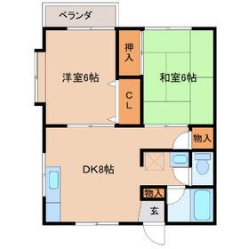 シーズ桜(2DK/2階)の間取り写真