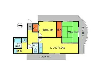 山田マンションビューテラス(2LDK/4階)の間取り写真