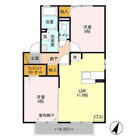 グラシューズⅡ(2LDK/1階)の間取り写真