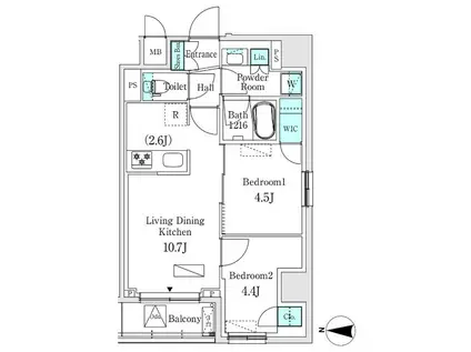 ASMACI MAISON両国Ⅰ(2LDK/7階)の間取り写真