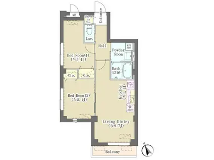 HILL TOP RESIDENCE O(2LDK/2階)の間取り写真