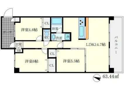 ヴェルデュール千里山西参番館(3LDK/1階)の間取り写真