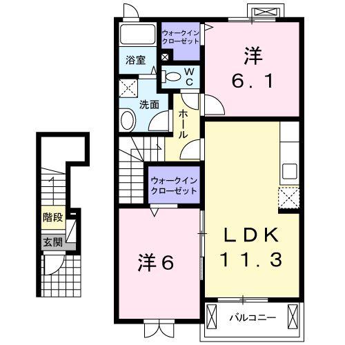 ソレイユ東海Ⅱ(2LDK/2階)の間取り写真
