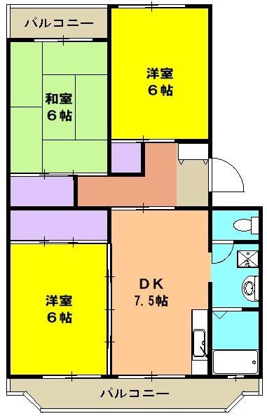ビューネ松富Ⅱ(3DK/3階)の間取り写真