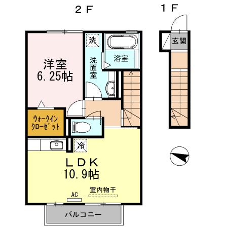 ステラⅡ(1LDK/2階)の間取り写真