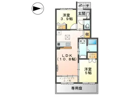 ボヌール幸田(2LDK/1階)の間取り写真