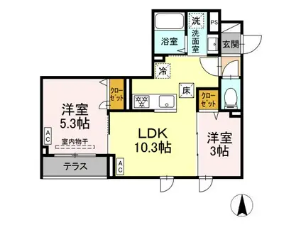 セレスティア南花畑Ⅲ(2LDK/1階)の間取り写真