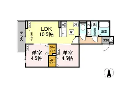 セレスティア南花畑Ⅲ(2LDK/1階)の間取り写真