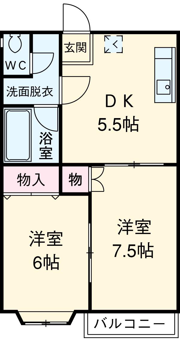 TWINSCOOPO(2DK/2階)の間取り写真