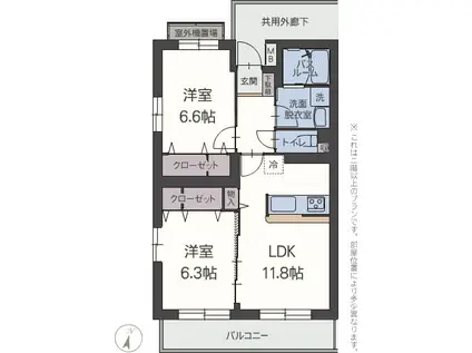 ペアーフィールドB(2LDK/1階)の間取り写真