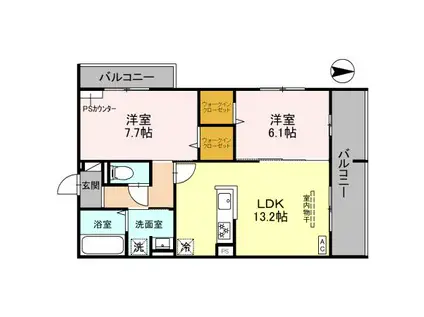D-ROOM京都市中京区西ノ京(2LDK/2階)の間取り写真