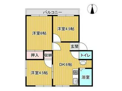 サンライフ米の宮(3DK/2階)の間取り写真