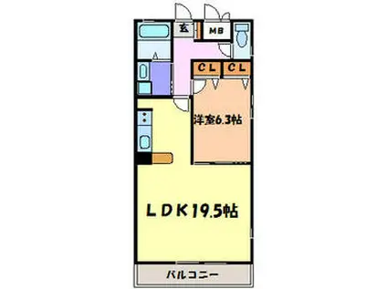 名古屋市東山線 上社駅 徒歩19分 4階建 築23年(1LDK/3階)の間取り写真