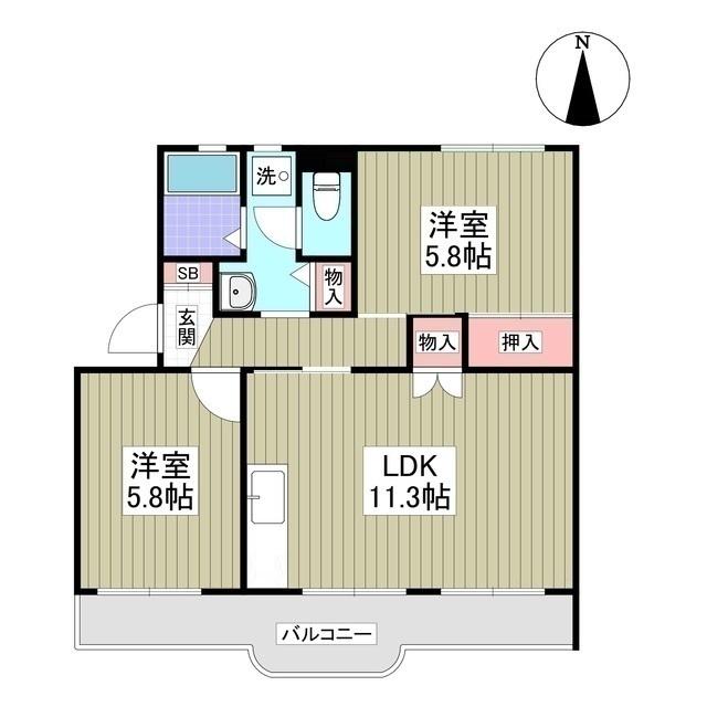 自由ヶ丘シティハウス(2LDK/3階)の間取り写真