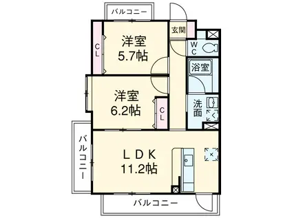 S-FORT西郊通(2LDK/7階)の間取り写真