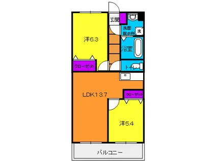 パストラルパレス豊岡(2LDK/1階)の間取り写真