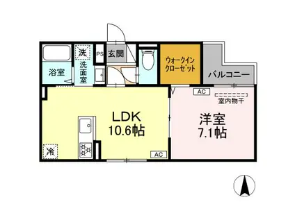 セレスティア大谷田Ⅱ(1LDK/3階)の間取り写真