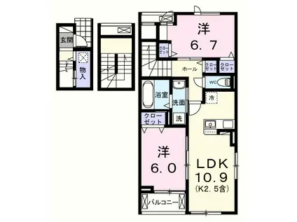 フェリス ソレアードⅢ(2LDK/3階)の間取り写真
