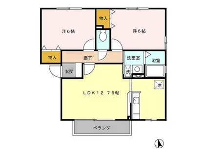 セジュール喜多F(2LDK/1階)の間取り写真