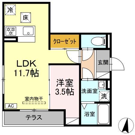 D-CRINUM 下土狩(1LDK/1階)の間取り写真