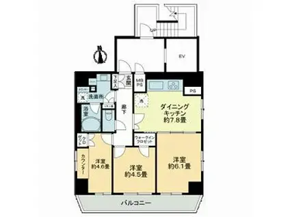 グランマーチ芝公園(3DK/13階)の間取り写真