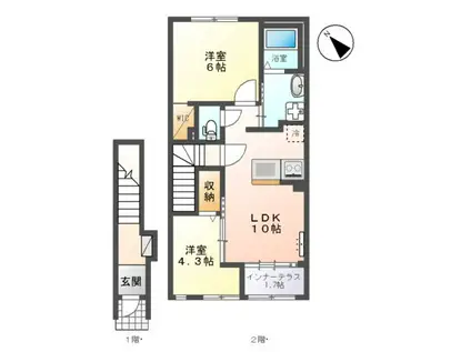 ベルフィオーレ 五番館(2LDK/2階)の間取り写真