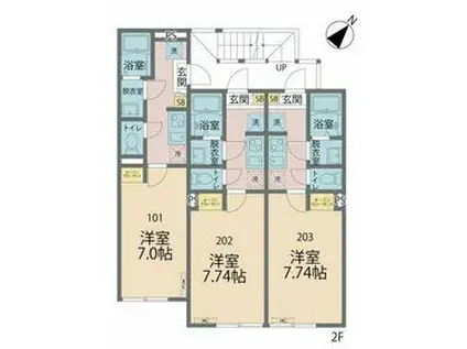 カインドネス南与野(1K/2階)の間取り写真