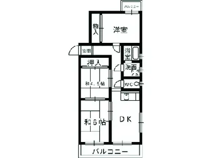 マンションHU(3DK/4階)の間取り写真