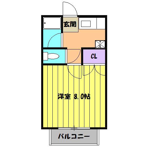 青木ヒルズα-3(1K/2階)の間取り写真