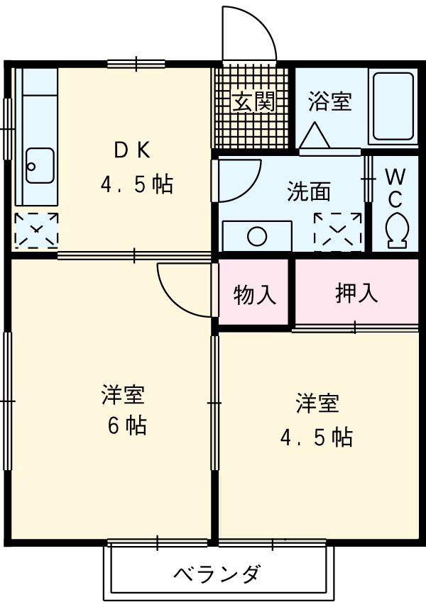 ハウスエイト(2DK/1階)の間取り写真