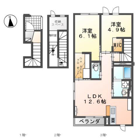 パートリエ下村(2LDK/3階)の間取り写真