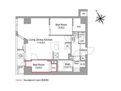 コンフォリア・リヴ平井MUTIO(2LDK/6階)の間取り写真