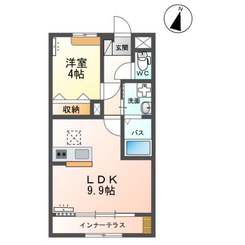 INFIELD D (1LDK/1階)の間取り写真