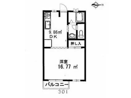 アーバンライフ第2(1DK/3階)の間取り写真