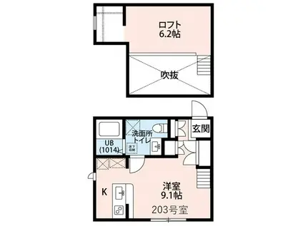 プリマ ラウレアⅢ(ワンルーム/2階)の間取り写真