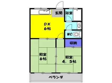 花水コーポ(2DK/3階)の間取り写真