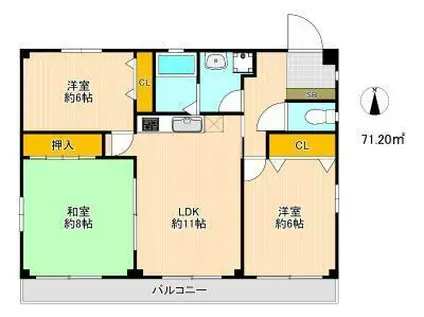 マーベラス栄和 B棟(3LDK/4階)の間取り写真