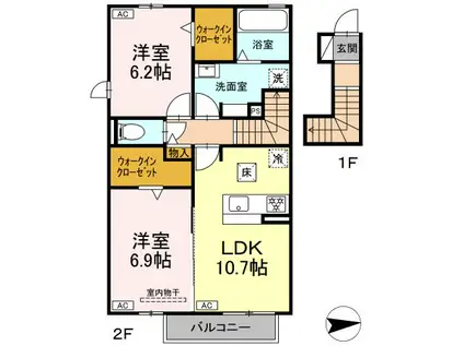 クランベリーKAMO(2LDK/2階)の間取り写真