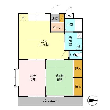 ハマノハイツ(2LDK/2階)の間取り写真